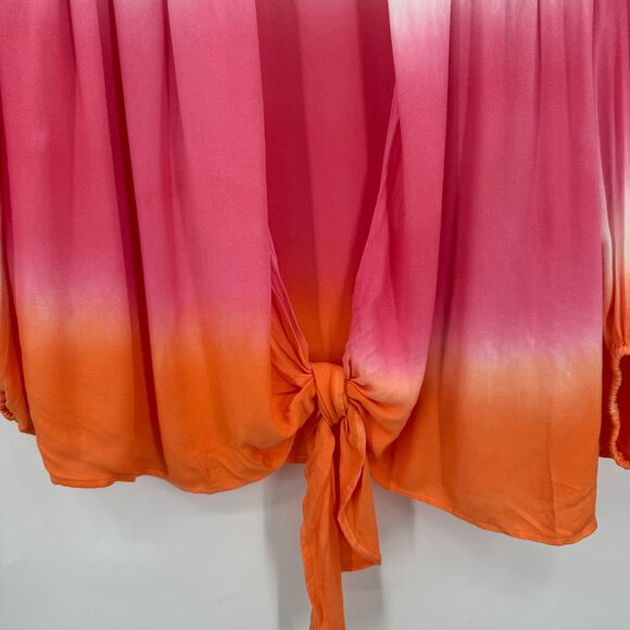 YOUNG FABULOUS & BROKE Carmen White Orange Pink Ombre LS Low Knot Open Top Sz M - Picture 2 of 6
